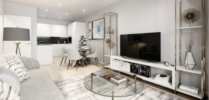 Open plan kitchen and lounge area